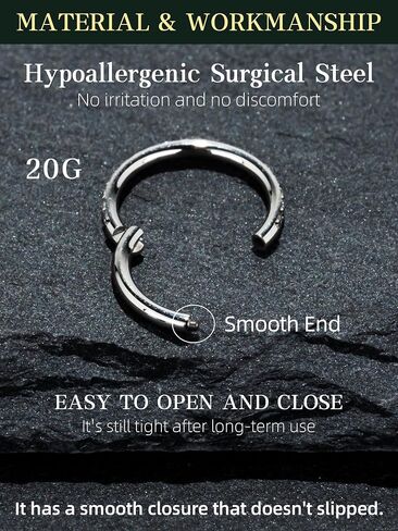 Hypoallergenic Silver Nose Rings Hoops - 16G Surgical Steel Cartilage Earrings Septum Jewelry Hinged Segment Ring CZ Paved Lip Daith Rook Helix Tragus Lobe Snug Body Piercing 6MM in Saudi Arabia