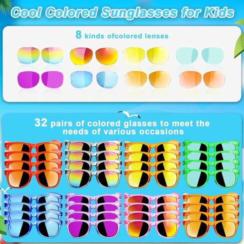 Kids Sunglasses Bulk Party Favors - 16 Packs Boys Girls Sunglasses for Kids Age 3-8 with UV 400 Protection, Neon Sunglasses for Kids Party in Saudi Arabia