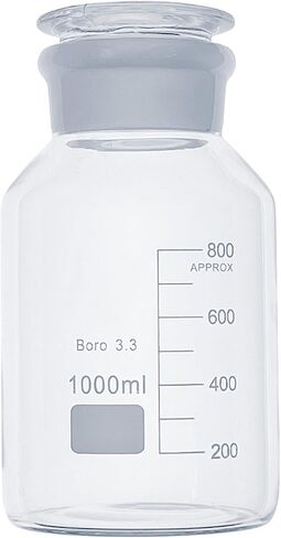 MUHWA 1000ml Reagent High Borosilicate Glass Bottle - Wide Mouth with Stopper, Graduated, Boro 3.3 (Amber) in Saudi Arabia