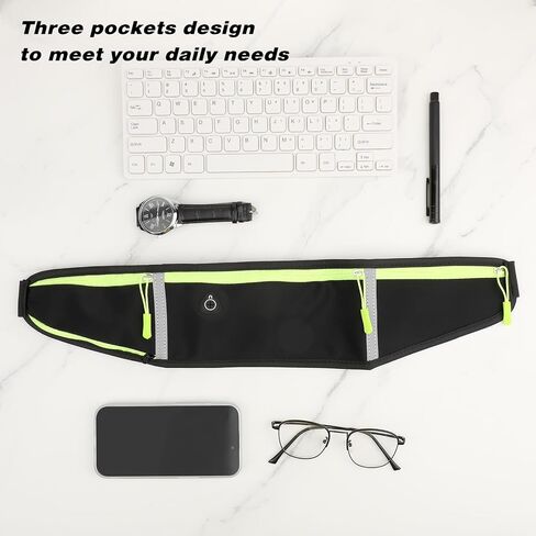 3 Pocket Adjustable Slim Running Belt Fanny Pack, Reflective Runner Belt No Bounce Outdoor Waterproof Waist Pack for Running Sports Hiking Traveling Phone Holder(With Mesh Bag) in Saudi Arabia