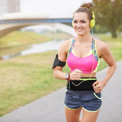3 Pocket Adjustable Slim Running Belt Fanny Pack, Reflective Runner Belt No Bounce Outdoor Waterproof Waist Pack for Running Sports Hiking Traveling Phone Holder(With Mesh Bag) in Saudi Arabia
