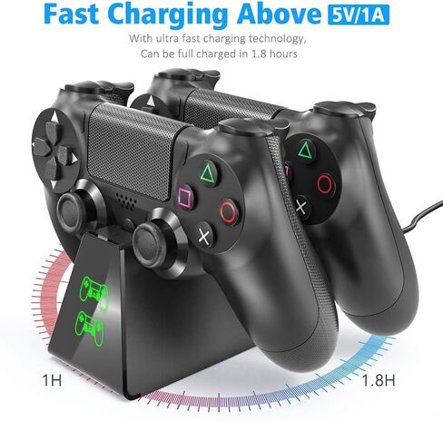 شاحن وحدة تحكم PS4، قاعدة شحن وحدة تحكم DOBE مع مؤشرات إضاءة LED متوافقة مع وحدة تحكم PS4/PS4 Slim/PS4 Pro in Kuwait
