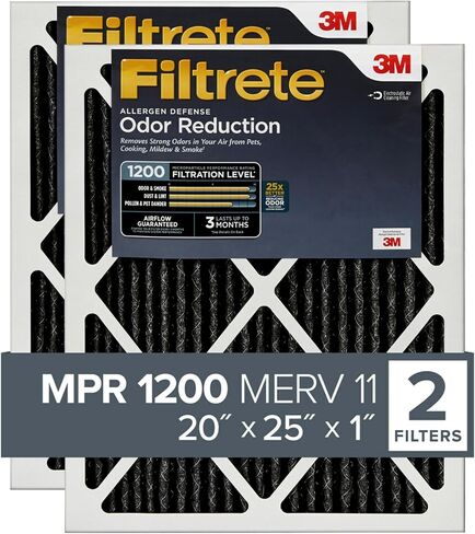 Filtrete 20x25x1 Air Filter, MPR 1200, MERV 11, Allergen Defense Odor Reduction 3-Month Pleated 1-Inch Air Filters, 2 Filters, Black in Saudi Arabia