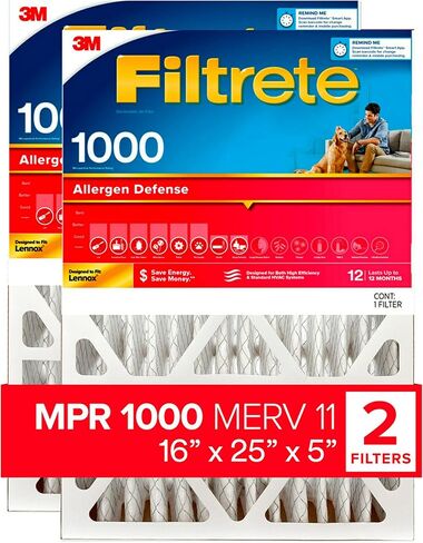 Filtrete 16x25x5 Air Filter, MPR 1000, MERV 11, Micro Allergen Defense 12-Month Pleated 5-Inch Air Filters, 2 Filters in Saudi Arabia