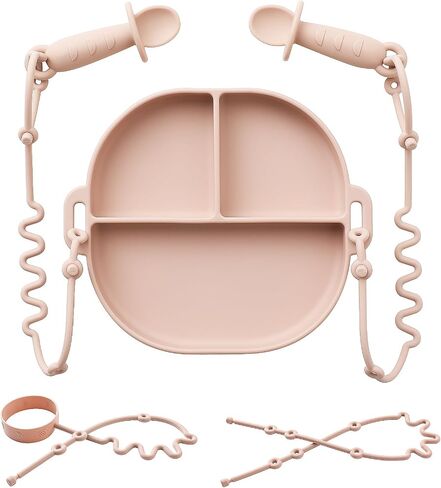 Andy Bear Silicone Plates for Babies with Suction Divided Baby Spoons Silicone Baby Toy Straps All-in-one Plates Silicone Placemat for Babies Toddlers Attachable Tethers & Built-in Suction Cups-Sage in Saudi Arabia