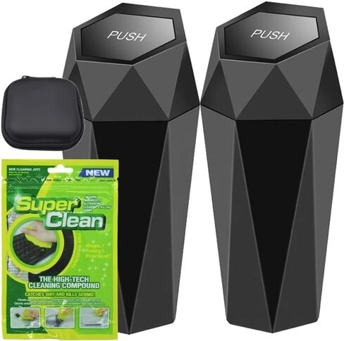 Compact 500ml Plastic Diamond Black Trash Can with Lid, Ideal for Cars, SUVs, Tesla in Saudi Arabia