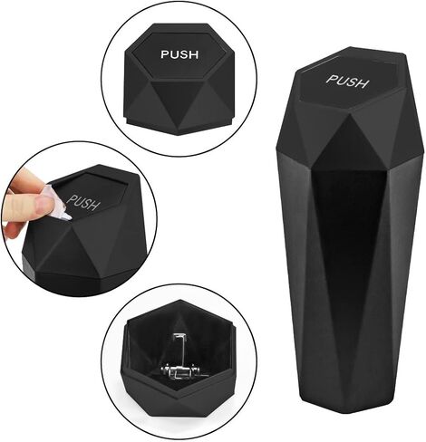 Compact 500ml Plastic Diamond Black Trash Can with Lid, Ideal for Cars, SUVs, Tesla in Saudi Arabia
