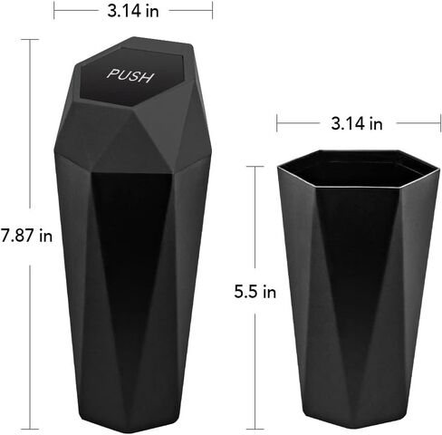 Compact 500ml Plastic Diamond Black Trash Can with Lid, Ideal for Cars, SUVs, Tesla in Saudi Arabia