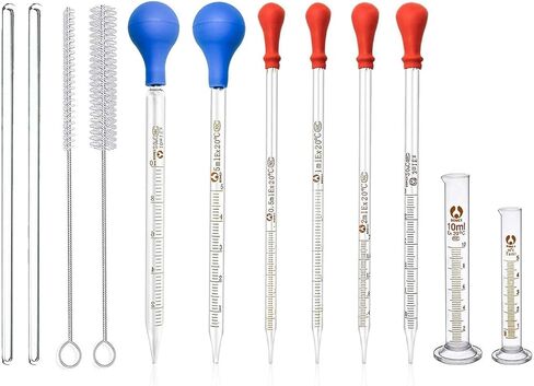 ماصات زجاجية، ZEEROQOLAB 6 قطع ماصات مختبرية زجاجية متدرجة 0.5 مل، 1 مل، 2 مل، 3 مل، 5 مل، 10 مل، مع قطعتين من أسطوانة زجاجية متدرجة 5 مل، 10 مل، قطعتين فرشاة قطارة وقطعتين من عصي التقليب الزجاجية in Kuwait