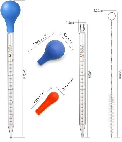 ماصات زجاجية، ZEEROQOLAB 6 قطع ماصات مختبرية زجاجية متدرجة 0.5 مل، 1 مل، 2 مل، 3 مل، 5 مل، 10 مل، مع قطعتين من أسطوانة زجاجية متدرجة 5 مل، 10 مل، قطعتين فرشاة قطارة وقطعتين من عصي التقليب الزجاجية in Kuwait