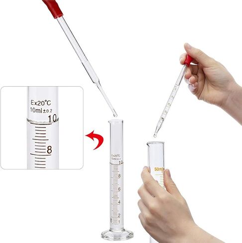 ماصات زجاجية، ZEEROQOLAB 6 قطع ماصات مختبرية زجاجية متدرجة 0.5 مل، 1 مل، 2 مل، 3 مل، 5 مل، 10 مل، مع قطعتين من أسطوانة زجاجية متدرجة 5 مل، 10 مل، قطعتين فرشاة قطارة وقطعتين من عصي التقليب الزجاجية in Kuwait