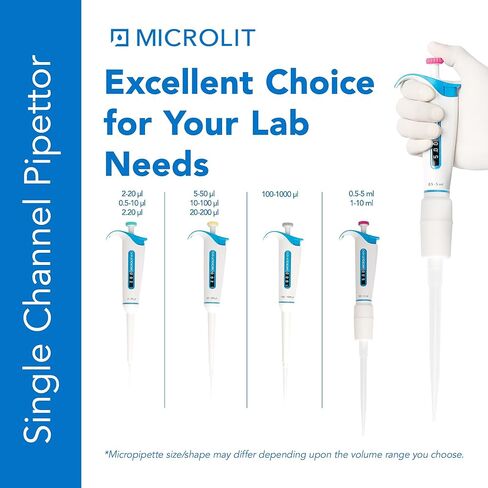 Nero Ergonomic Micropipette, Single Channel Pipettors with Adjustable Volume, Accurate and Calibrated Lab Pipettes, Fully Autoclavable Pipettor, (1-10ml) in Kuwait