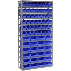 Global Industrial 13 رف الصلب رفوف مع (72) 4 بوصة صناديق الجرف البلاستيكية ، الأزرق ، 36x12x72 in Kuwait