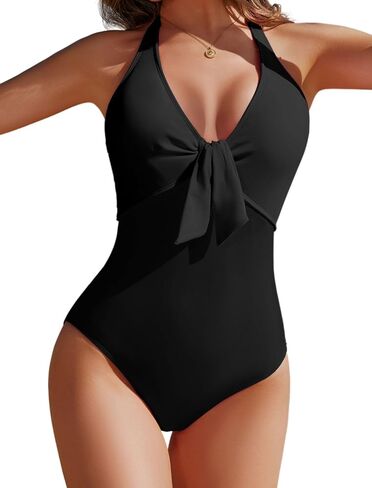 AI'MAGE Women's One Piece Swimsuits Halter Bathing Suits Knot Front Push Up Swim Suits Tummy Control Swimwear S-XXL in Saudi Arabia