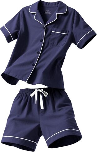 COLORFULLEAF 100% Cotton Men's Pajamas Set Short Sleeve Sleepwear for Men Soft Button Down Loungewear with Pockets in Kuwait