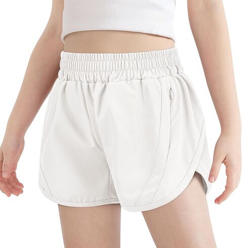 Girls Athletic Shorts Kids High Waisted Active Shorts with Zipper Pockets Running Sports Shorts for Teen Girls in Kuwait