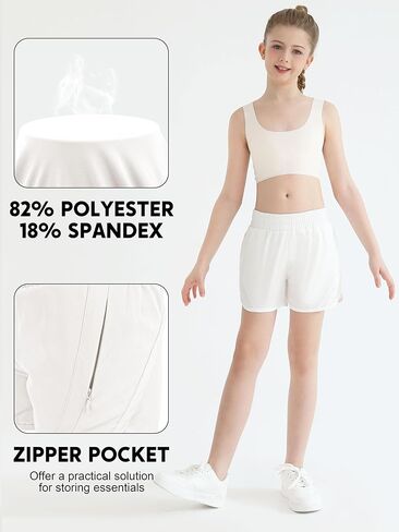 Girls Athletic Shorts Kids High Waisted Active Shorts with Zipper Pockets Running Sports Shorts for Teen Girls in Kuwait