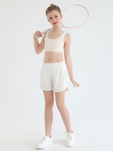 Girls Athletic Shorts Kids High Waisted Active Shorts with Zipper Pockets Running Sports Shorts for Teen Girls in Kuwait