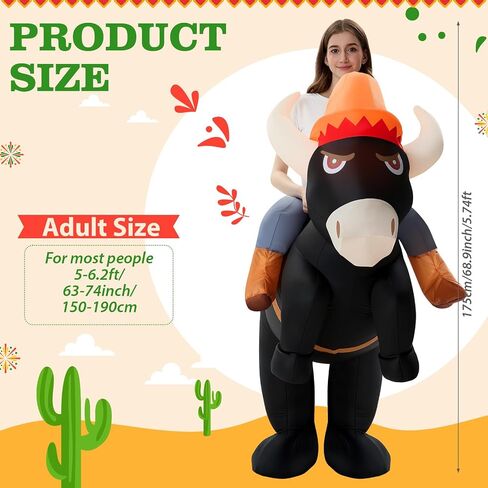 Cinco De Mayo Adult Inflatable Donkey Costume with Sombreros Riding on Donkey Outfit for Mexican Fiesta Taco Luau Party Halloween in Saudi Arabia