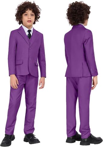 Boys Formal Suit Set Kids 5 Piece Suit Jacket Pants Set with Dress Shirt and Tie Prom Wedding Tuxedo Suits in Kuwait