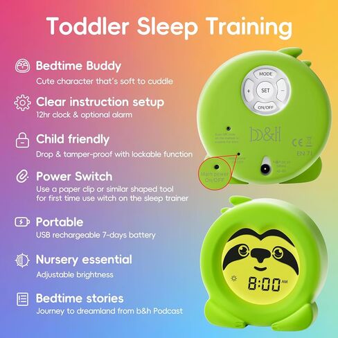 B&H Sleep Trainer Clock for Toddler, Cute Kids Ok to Wake Alarm Clock, Drop Proof, Rechargeable Young Children Night Light, Science-Backed Lighting for Peaceful Sleep and Ready to Wake Mornings in Kuwait