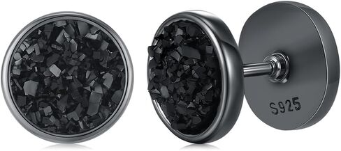 أقراط مسمار للرجال 925 Sterling Silver Black Flatback Studs Black Onyx Earrings Helix Helix Hibricing Homps for Women in Kuwait