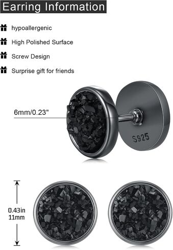 أقراط مسمار للرجال 925 Sterling Silver Black Flatback Studs Black Onyx Earrings Helix Helix Hibricing Homps for Women in Kuwait