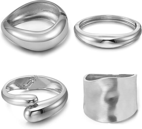 4 Pcs Women Gold Silver Cuff Bracelet Hinged Design Bracelet Trendy Chunky Cuff Bangle Thick Gold Silver Bracelets for Women in Kuwait