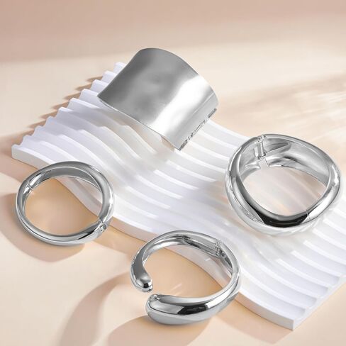 4 Pcs Women Gold Silver Cuff Bracelet Hinged Design Bracelet Trendy Chunky Cuff Bangle Thick Gold Silver Bracelets for Women in Kuwait