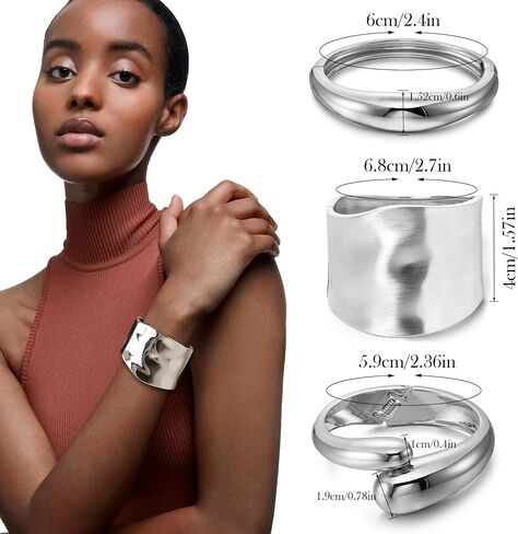 4 Pcs Women Gold Silver Cuff Bracelet Hinged Design Bracelet Trendy Chunky Cuff Bangle Thick Gold Silver Bracelets for Women in Kuwait
