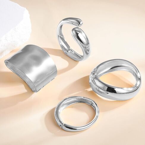 4 Pcs Women Gold Silver Cuff Bracelet Hinged Design Bracelet Trendy Chunky Cuff Bangle Thick Gold Silver Bracelets for Women in Kuwait