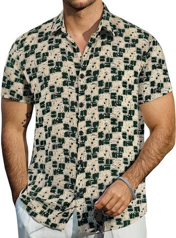 Mens Hawaiian Shirts Short Sleeve Casual Button Down Summer Shirts Floral Beach Vacation Tropical Shirts in Kuwait