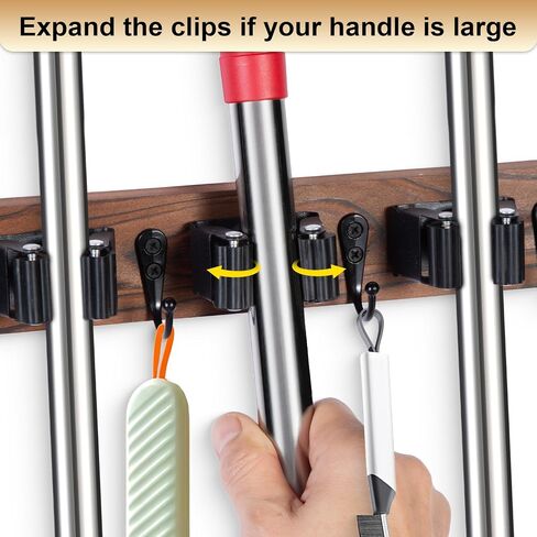 Broom Holder Wall Mount With 5 Slots & 4 Hooks，Rustic Wood Broom & Mop Hanger，Wall Mounted Garden & Garage Tool Storage Organizer Rack for Closet Laundry Room or Kitchen Wall Decor in Saudi Arabia