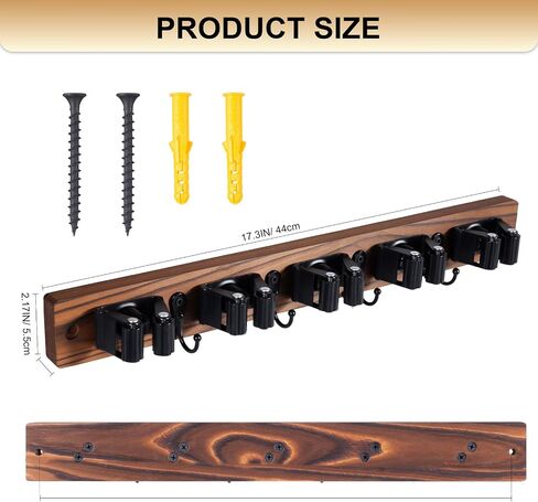 Broom Holder Wall Mount With 5 Slots & 4 Hooks，Rustic Wood Broom & Mop Hanger，Wall Mounted Garden & Garage Tool Storage Organizer Rack for Closet Laundry Room or Kitchen Wall Decor in Saudi Arabia