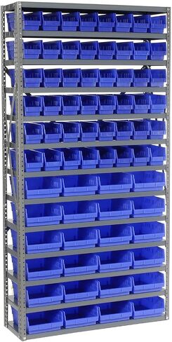Global Industrial 13 رف الصلب رفوف مع (72) 4 بوصة صناديق الجرف البلاستيكية ، الأزرق ، 36x12x72 in Kuwait
