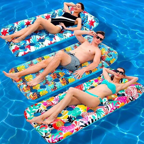 3 Pack Pool Floats Adult, Oversized Inflatable Pool Float Lounger Rafts Floaties for Adults with Headrest Floating Mat for Swimming Pool Lake Beach Party in Kuwait