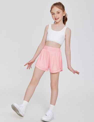 Zaclotre Girls Athletic Shorts with Pockets Crossover Triple Layered 2 in 1 Kids Sport Cheer Workout Running Shorts in Saudi Arabia