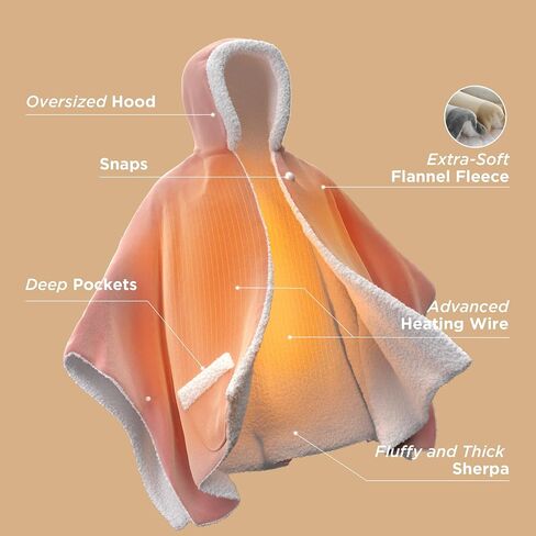 Bedsure Heated Blanket Wearable Shawl - Electric Wrap Poncho Blanket Hoodie for Adult, Birthday Gifts for Mom Women, Sherpa Heating Throw with 4 Time Settings & 6 Heat Settings, 50x64 inches, Grey in Saudi Arabia