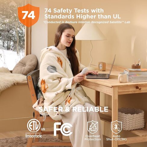 Bedsure Heated Blanket Wearable Shawl - Electric Wrap Poncho Blanket Hoodie for Adult, Birthday Gifts for Mom Women, Sherpa Heating Throw with 4 Time Settings & 6 Heat Settings, 50x64 inches, Grey in Saudi Arabia