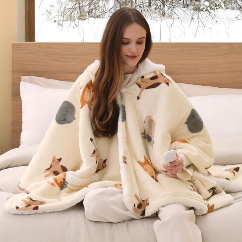 Bedsure Heated Blanket Wearable Shawl - Electric Wrap Poncho Blanket Hoodie for Adult, Birthday Gifts for Mom Women, Sherpa Heating Throw with 4 Time Settings & 6 Heat Settings, 50x64 inches, Grey in Saudi Arabia
