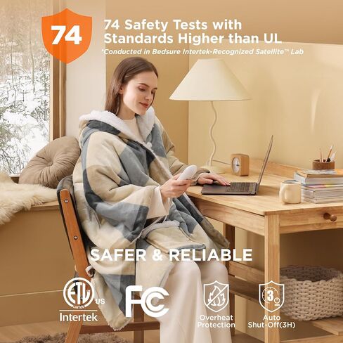 Bedsure Heated Blanket Wearable Shawl - Electric Wrap Poncho Blanket Hoodie for Adult, Birthday Gifts for Mom Women, Sherpa Heating Throw with 4 Time Settings & 6 Heat Settings, 50x64 inches, Grey in Saudi Arabia