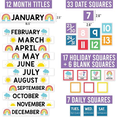 Classroom Calendar Set Bulletin Board Decor – School Calendar For Classroom Elementary & Preschool, Bulletin Board Decorations With Weather Chart & Seasons, Retro Teacher Must Haves in Saudi Arabia