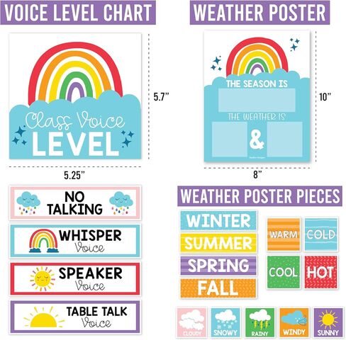 Classroom Calendar Set Bulletin Board Decor – School Calendar For Classroom Elementary & Preschool, Bulletin Board Decorations With Weather Chart & Seasons, Retro Teacher Must Haves in Saudi Arabia