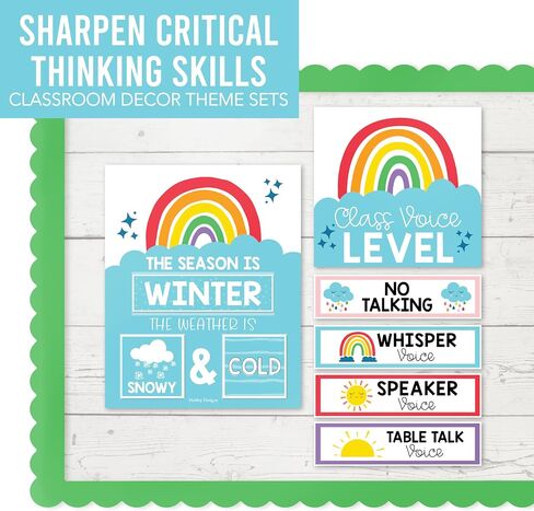 Classroom Calendar Set Bulletin Board Decor – School Calendar For Classroom Elementary & Preschool, Bulletin Board Decorations With Weather Chart & Seasons, Retro Teacher Must Haves in Saudi Arabia