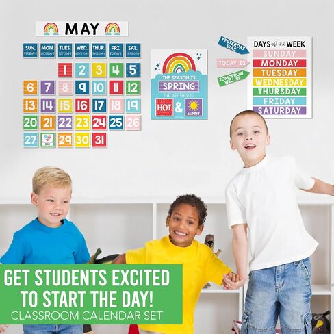 Classroom Calendar Set Bulletin Board Decor – School Calendar For Classroom Elementary & Preschool, Bulletin Board Decorations With Weather Chart & Seasons, Retro Teacher Must Haves in Saudi Arabia