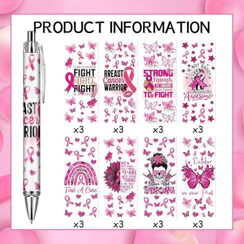 Cancer Awareness Ballpoint Pens - 24 Pcs Pink Breast Cancer Retractable Ball Point Pen Black Ink Fine Ribbon Motivational Gifts for Women Courage Inspirational Charity Office Accesories in Kuwait