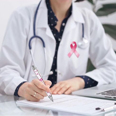 Cancer Awareness Ballpoint Pens - 24 Pcs Pink Breast Cancer Retractable Ball Point Pen Black Ink Fine Ribbon Motivational Gifts for Women Courage Inspirational Charity Office Accesories in Kuwait