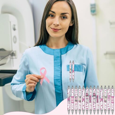 Cancer Awareness Ballpoint Pens - 24 Pcs Pink Breast Cancer Retractable Ball Point Pen Black Ink Fine Ribbon Motivational Gifts for Women Courage Inspirational Charity Office Accesories in Kuwait