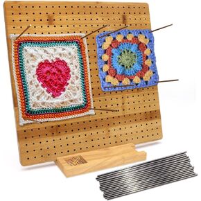 Iswabard 11x11 Inch Blocking Mats Blocking Board for Crocheting with 15 Stainless Steel Rods Crochet Blocking Board Large Base Bamboo Granny Square (Bamboo-C) in Kuwait