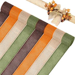 8 Rolls 44 Yards Fall Ribbons Thanksgiving Wired Edge Autumn Harvest Rolls Natural Burlap Weave Ribbons for Crafts in 4 Colors for Holiday Decoration Present, 2 Inch, 1 Inch in Kuwait
